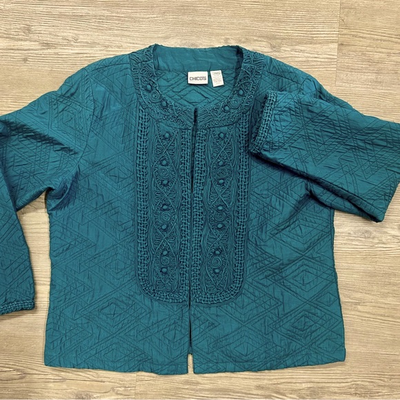 Chico's Emerald Embroidered Women's Jacket Size 3 - Picture 1 of 7